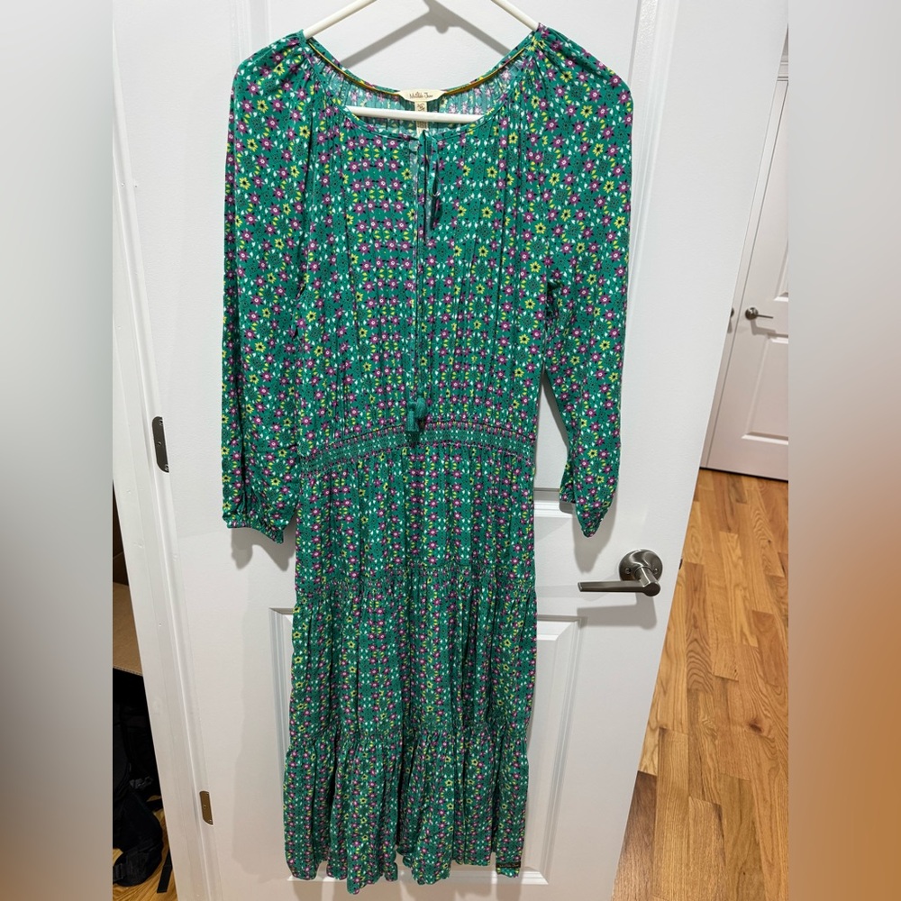 Matilda Jane Age of Aquarius green floral smocked tiered dress size M